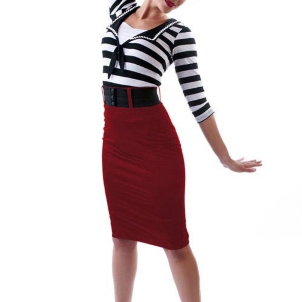 NWT Med/Large Rocksteady Retro Rockabilly High Waist Belt Pinup Pencil Skirt